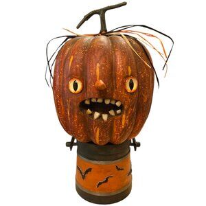 Creepy Pumpkin Head JOL Sculpture OOAK Halloween Decoration Scary Art